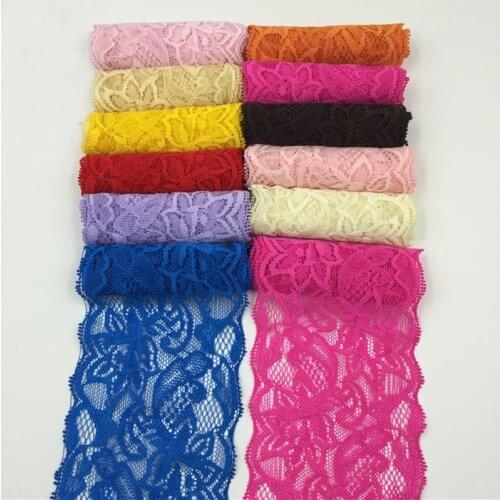 200Yards 8cm Black White Red Stretch Lace Trim Spandex Elastic Lace Fabric Sewing Accessories Wedding Hair Garments Supplies