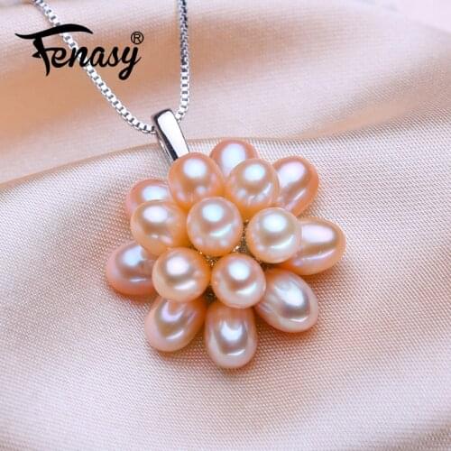 FENASY Natural Freshwater Pearl Necklaces For Women Bohemian Many Pearls Flower Pendant Chain Choker Necklace Idea Gift