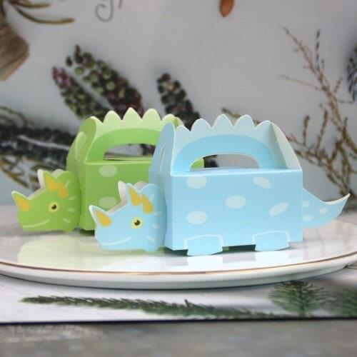 10pcs Party Cookie Candy Box Dinosaur Baby Shower Kids Birthday Treat Boxes Packaging Souvenir Box Blue Green