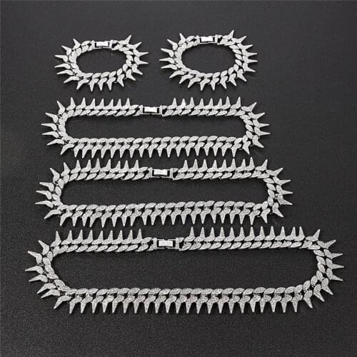 23 mm Thorns Cuban Necklace Ice Out Cubic Zirconia Bracelets Necklace Hip Hop Men Fashion Jewelry