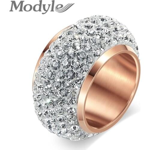 Modyle New Fashion Rose Gold-Color Zircon Crystal Stainless Steel Rings for Women Men Wedding Jewelry Beauty anillos Female
