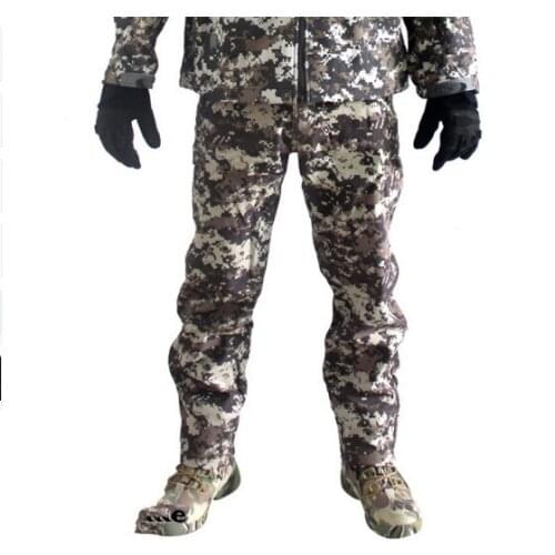 Men Army Waterproof Hunt Hike Pants Winter Thermal Fleece Shark Skin Softshell Outdoors Tactical Pants Military Camouflage Pants