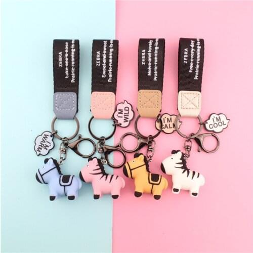 [MIX] 5PCS Cute Zebra Car Keychain Thread Printing Ribbon Keyring Key Charm Chain Ring Frosted Pendant Creative Gift