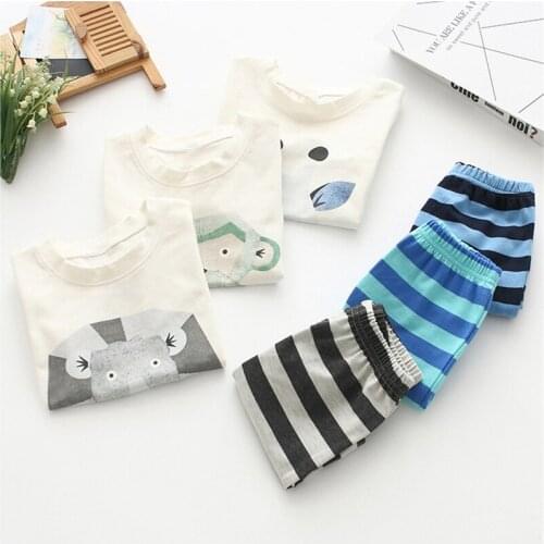 New fashion Baby print Cartoon sika deer T-Shirt + Striped shorts Sets Boys Sport Suits Children cotton summer Sets Kids clothes