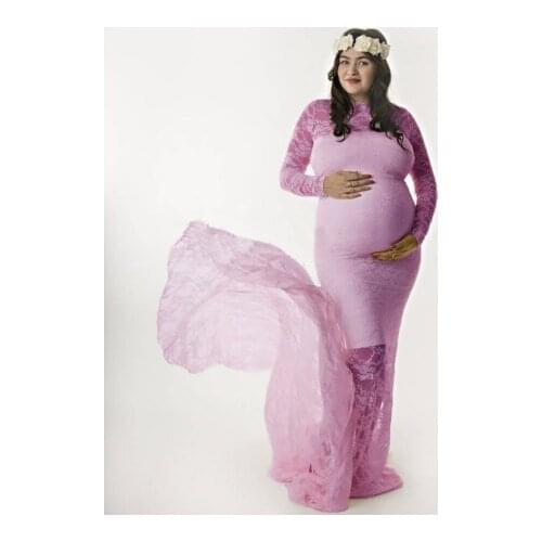 Newest Maternity Dress Photo Shoot Maxi Maternity Gown Tail Long Sleeved Dress Maternity Lace Gown Maternity Photography Props