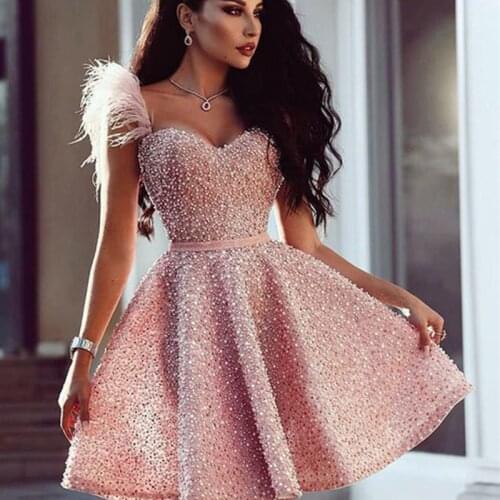 New style Elegant Bridesmaids Short dress For The Party Spring A Line Wedding Guest Dress With Feather Sleeves