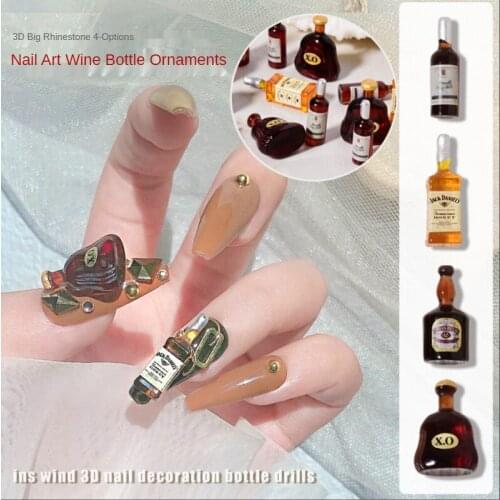 Wholesale 100PCS Nail Art Design Wine Bottle 3d Rhinestone for Nails, Resin Charms Manicure Ornaments Supplies for Professionals