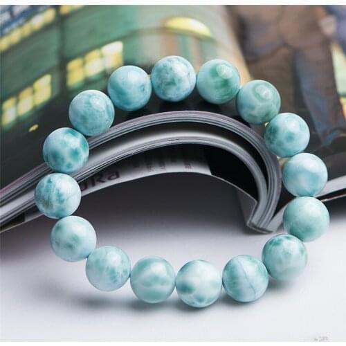 Genuine Blue Natural Larimar Bracelet 13mm Water Pattern Healing Gems Crystal Stretch Round Bead Bracelet Women Men AAAAA