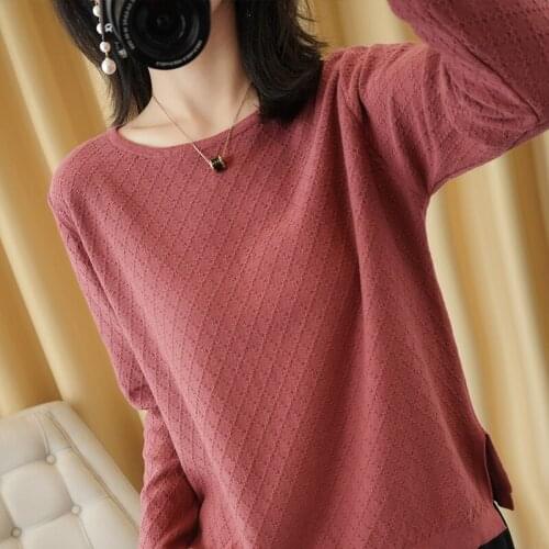 Autumn 2020 new cashmere sweater base sweater ladies sweater hollow round neck loose long sleeve pullover short sweater