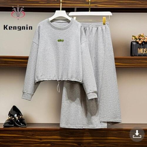 Autumn Winter Loose Oversized 4XL Women Sets O-Neck Hoodies Long Sleeve + Skirts Ladies Two Piece Sets Female Clothing KE1910