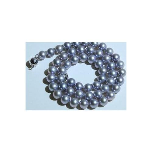 Single natural AAA9-10mm south sea silver grey pearl necklace 20"925s kkk