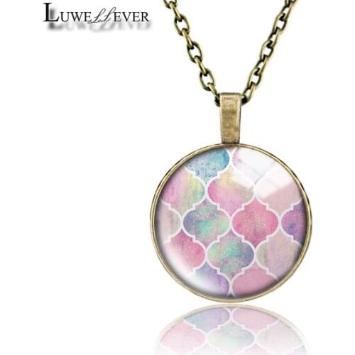 Geometric Patterns Necklace 723 25mm Bronze 30mm Wood Rhinestone Double-sided Moon Round Glass Pendant For Women Gift