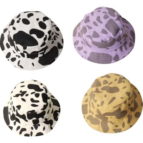 Boys Girls Cow Pattern Bucket Caps Inner Sweatband Neutral Kids Adjustable Sun Hat Easy to Carry Outdoor Sports Beach