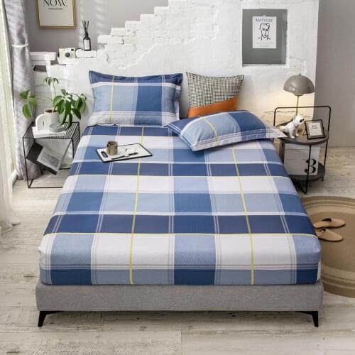 Plaid Fitted Bed Sheet 1pcs 100% Cotton Printed Bed Mattress Cover Four Corners With Elastic Band Sheet Protective Bedspread