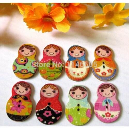 120pcs 19*30mm Cute multicolor mixed Russian Dolls buttons 2 Holes Wooden Buttons Fit Sewing Scrapbooking Crafts