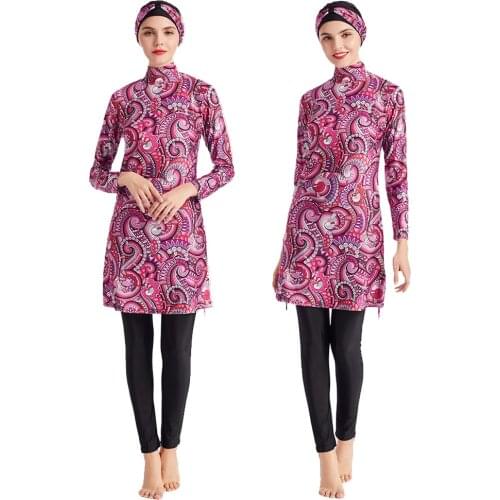 Plus Size Muslim Swimwear Hijab Swimsuit Long Sleeve Top Pant Bathing Suit Full Cover Burkini Modest Beachwear Swim Costume 3PCS