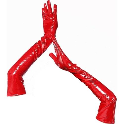 Sexy Women Long Gloves PVC PU Leather Gloves Punk Latex Mitten Clubwear Party Cosplay Stage Costume Accessories