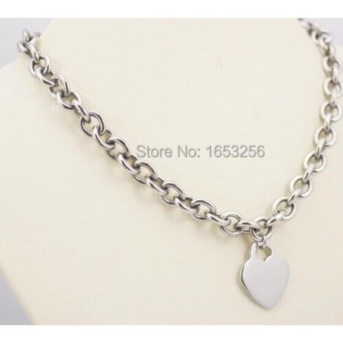 Sweet Cute design Stainless Steel Plain Heart Tag Charms Necklace Pendant 20'' For Wife .Girlfriend Holiday Gifts