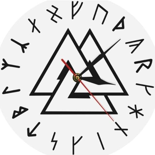 Odin Viking Warriors Symbol Runes Script Modern Wall Clock Vikings Rune Odins Simple Wall Clock Home Decor Man Cave Clock Watch