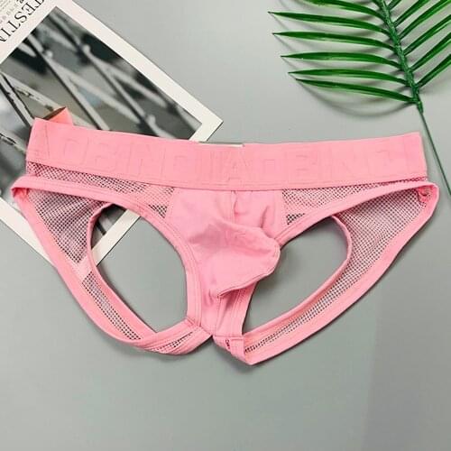 Open Backless Briefs Men Jockstrap Panties Sexy Penis Ball Pouch Underwear Mens Low Waist Mesh Color Matching Cotton Underpants