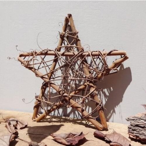 1pcs DIY Rattan Wreath Hanging Ornament Rattan Pentagram Shaped Wood Straw Shop Home Garden Birthday Wedding Party Decoration