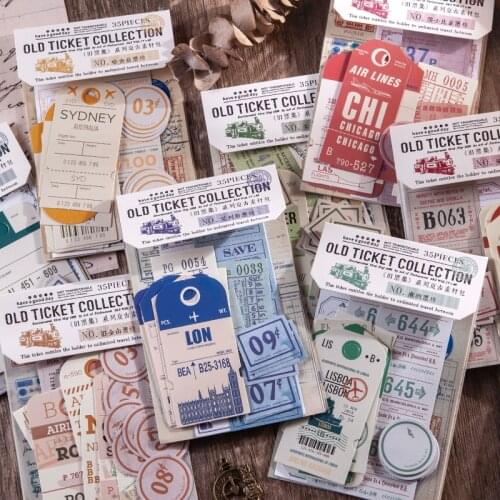 Journamm 35pcs/pack Vintage Ticket Style Material Paper for Junk Journal Creative Stationery Scrapbooking DIY Material Paper Set
