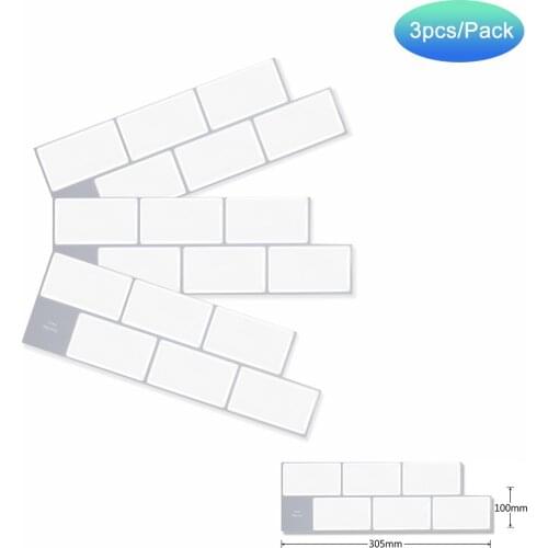 VividTies-3 Sheets White Gray Subway Self Adhesive Wall Tiles 3D Waterproof Bathroom Wallpaper