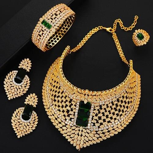 Blachette High Quality New Luxury Noble Hollow Fashion Wedding Naija 4 PCS Bride Cubic Zirconia Necklace Dubai Jewelry Sets