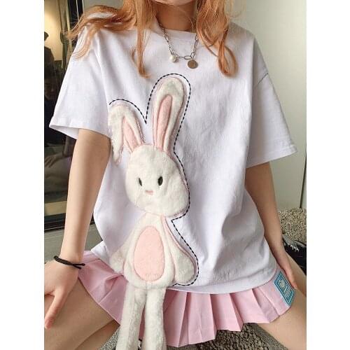 Female Students Korean Loose Summer T-shirt Bear Shirt Women Fashion Clothing Graphic T Shirts Y2k Vintage Cute T Shirts