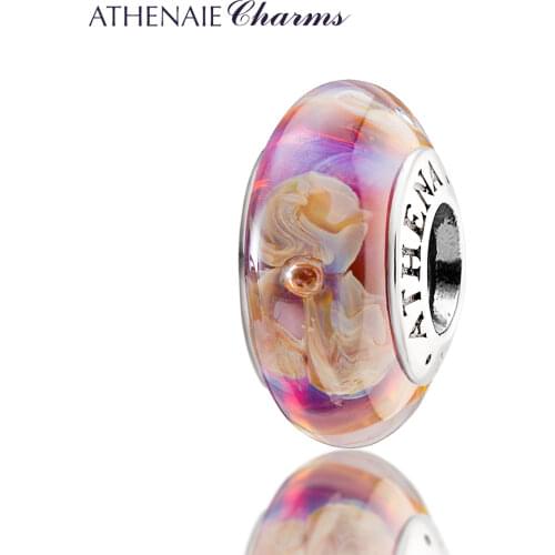 ATHENAIE Genuine 925 Silver Core Purple Flowers Murano Glass Beads Fit All European Charms Bracelets and Necklace Women Jewelry