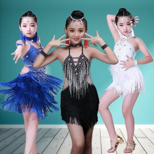 2017 Performance Women Dance Clothes Salsa Costume children tassel competition dress Ballroom Competition Latin Sequin Dresses