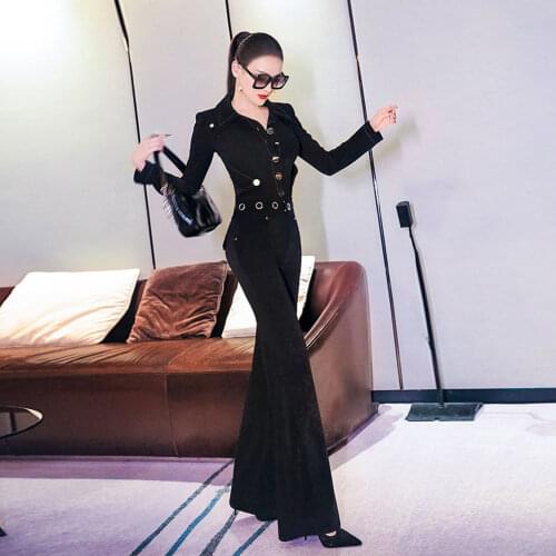 Women 2021 Spring Autumn Fashion Jacket Suits Vintage Two Piece Set Female Long Sleeve Short Tops + High Waist Pants Outfit B236