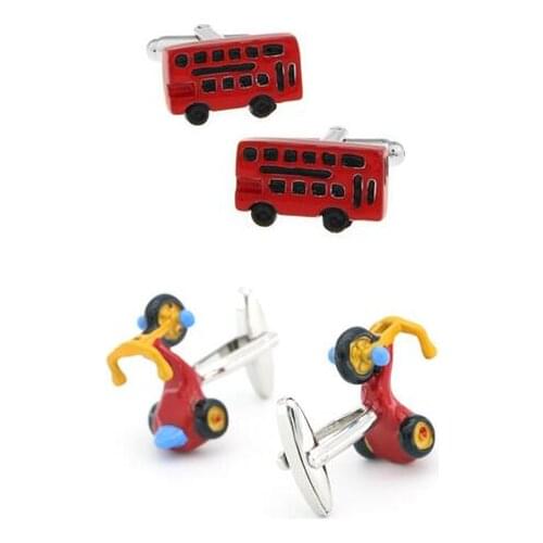 10pairs/lot Creative Childrens Toy Car Cufflinks Enamel Cartoon Red London Bus Cuff Links Mens Jewelry Gift Wholesale