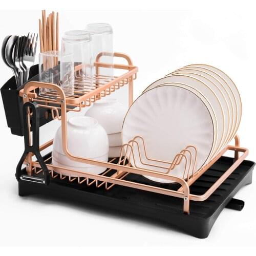 2 Tier Silver Stainless Aluminum Kitchen Dish Rack Sink Drainer Plate Drying Shelf Organizer Accessories Cutlery Glass Storage