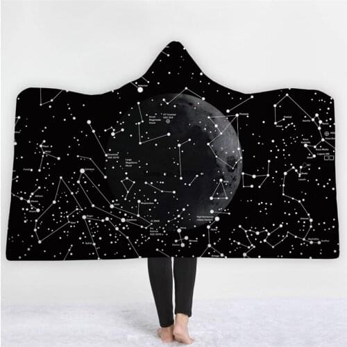 3D Starry Sky Universe Printed Microfiber Hooded Blanket For Adults Kids Sherpa Fleece Galaxy Wearable Throw Blankets
