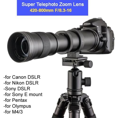 420-800mm F/8.3-16 Manual Super Telephoto Zoom Lens +T2 Mount Ring Adapter for DSLR Canon Nikon Pentax Olympus Sony A6300 A7