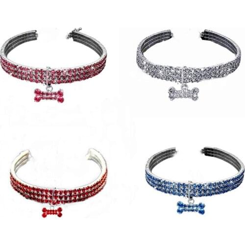 Pet Accessories Three Row Elastic Water Drill Pet Collar Cat And Dog Accessories Diamond Collar Fashion Diamond Necklace