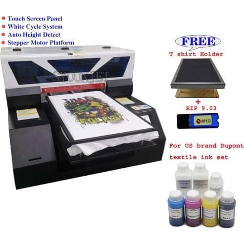 Automatic dtg A3 dark T-shirt printer Touch screen Jeans textile fabric print machine with for US brand Dupont Textile ink set