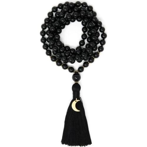 Black Tourmaline Mala Beads Moon Mala Knotted Japa Mala 108 Buddhist Prayer Beads
