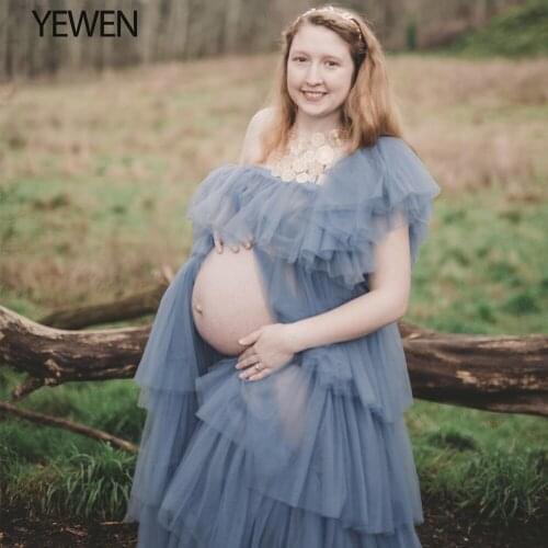 Baby Shower Dress Long Plus Size One Shoulder Sexy Photography Tulle Prom Dress 2021 YeWen Party Gown