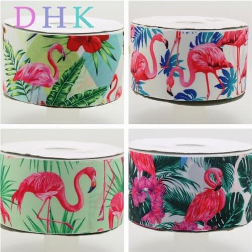 DHK 3'' 5yards flamingo leaf printed grosgrain Ribbon Accessory hairbow headwear decoration Wholesale OEM C1536