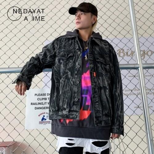 Retro Wash Tie Dye Denim Jackets Streetwear Hip Hop Casual Punk Rock Jeans Jacket Coats Outwear Hipster Tops Harajuku Clothing