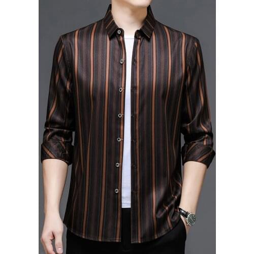 Quality Pinstriped Work Plus Size Gents Casual Shirts Smooth Soft Business Fashion Man Clothes Turn-down Collar Shirt Korean