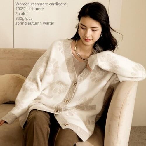 Naizaiga 100% cashmere Cardigan loose versatile lazy thick coat thicken women cardigan knitted jacquard sweater , ZRFS344