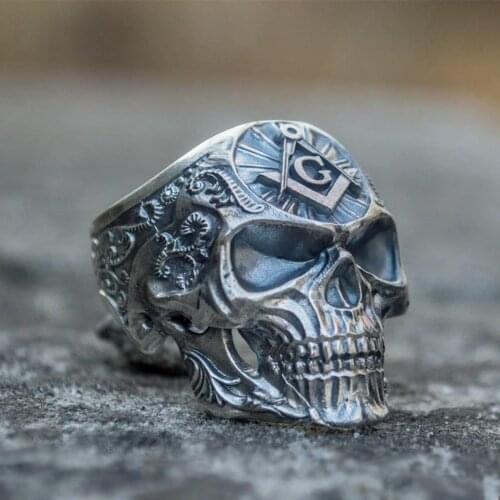 Knights Templar Masonic Skull Rings Mens Freemason Stainless Steel Biker Ring Freemasonry Punk Jewelry Gift for Men