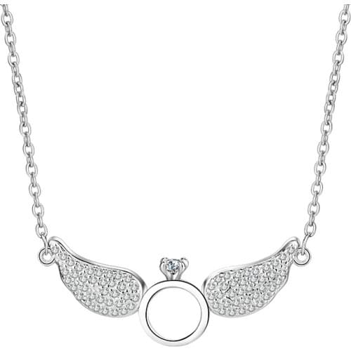 Ring Angel Wings 925 Sterling Silver Trendy Pendant Chain Necklace For Women Zircon Girl Necklace Anniversary Fine Jewelry