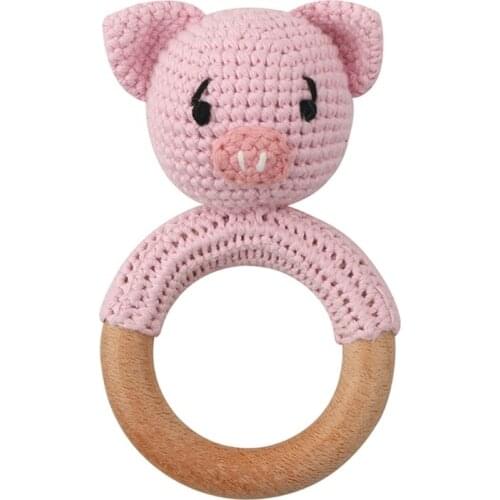 Baby Pacifier Rattle and Clips Holder Set Wooden Deer Hand Grip Shaking Toys Set Safe Braided Pacifier Teething Ring