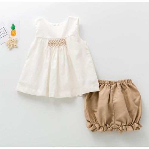 Baby Girl Summer Clothes Set Smocked Dresses Shorts Pants Children Boutique Clothing Girls Smocking Cotton Linen Outfits 2021