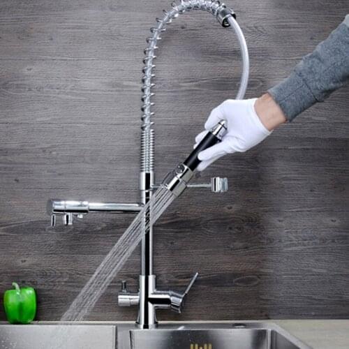 JMKWS Spring Kitchen Faucet Modern Design Kitchen Faucets Brass Chrome Sink Vessel Tap 3 Holes Water Taps Outlet Pull Down Mixer