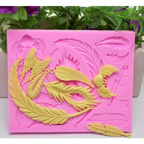M056 Fashion Feather Design Collections Fondant Cake Mold Lace Mold Food Grade Silicone Mold for Kitchen Baking Decoration Tool